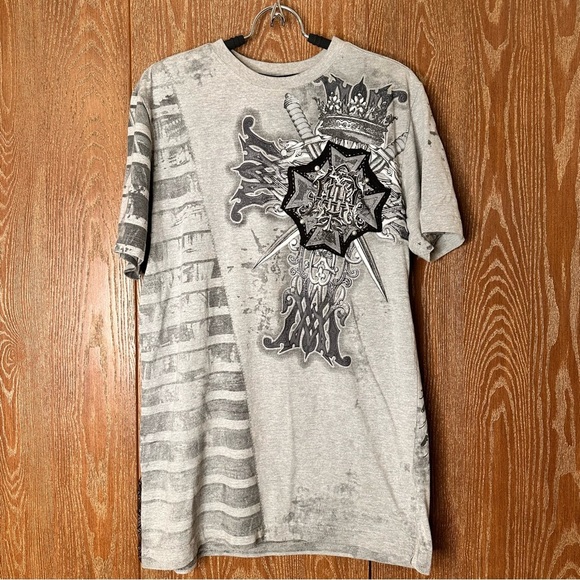 Vintage Y2K Raw Blue Sacred Cross All Over Print Mens Grunge Graphic Street Wear - Picture 2 of 12